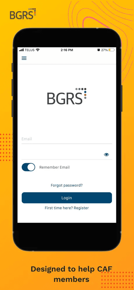 BGRSGuide app login screen
